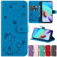 wallet cat bee leather case for xiaomi redmi 10 9 9a 9c 9t 8 8a note 1010s10t10 pro9 pro8 pro7 mi poco x3 nfcm3 mix 4 11t