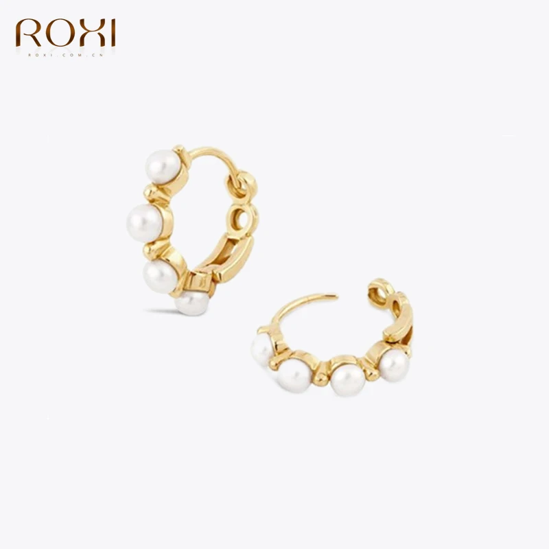 

ROXI Romantic White Pearls Inlay Hoop Earrings for Women Girls Wedding Party 925 Sterling Silver Elegant Jewelry Gift pendientes