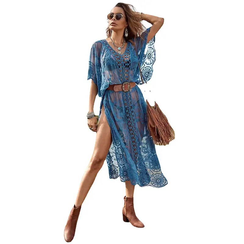 Женское вязаное крючком платье летнее пляжное бикини 2022 праздничные длинные