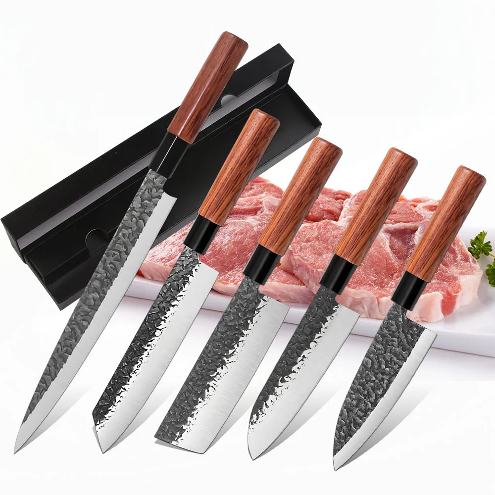 

Kitchen Knife Set Hand Forged Blade Japanese Knife Salmon Sashimi Knife Fish Filleting Santoku Knife Of Chef Kitchen Knives Set