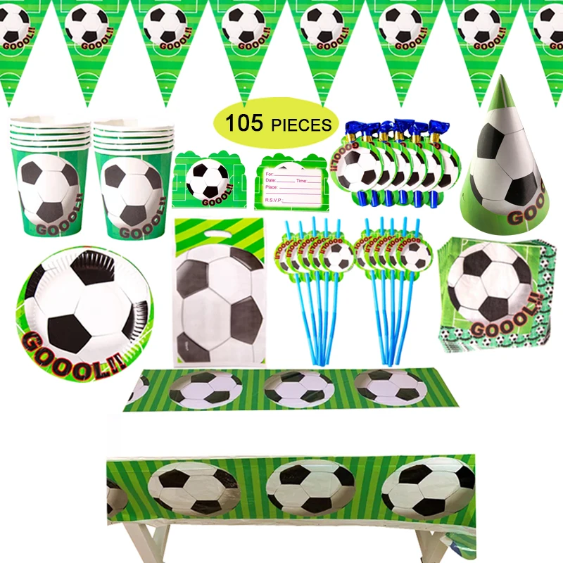 

Football Birthday Party Decorations Kids Boy Cup Plates Invitation card Napkins Tablecloth Soccer Sports Party Supplies Set 105P