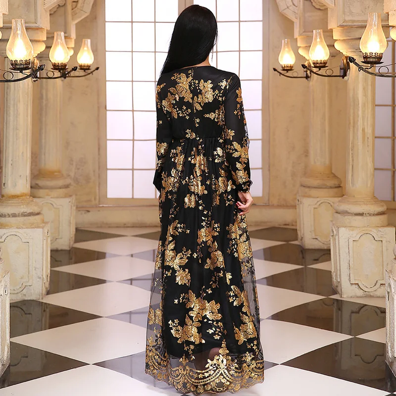Moroccan Muslim Abaya Women Sequin Embroidery Party Long Maxi Dress Dubai Kaftan Gown Turkey Caftan Islamic Clothing Arabic Robe