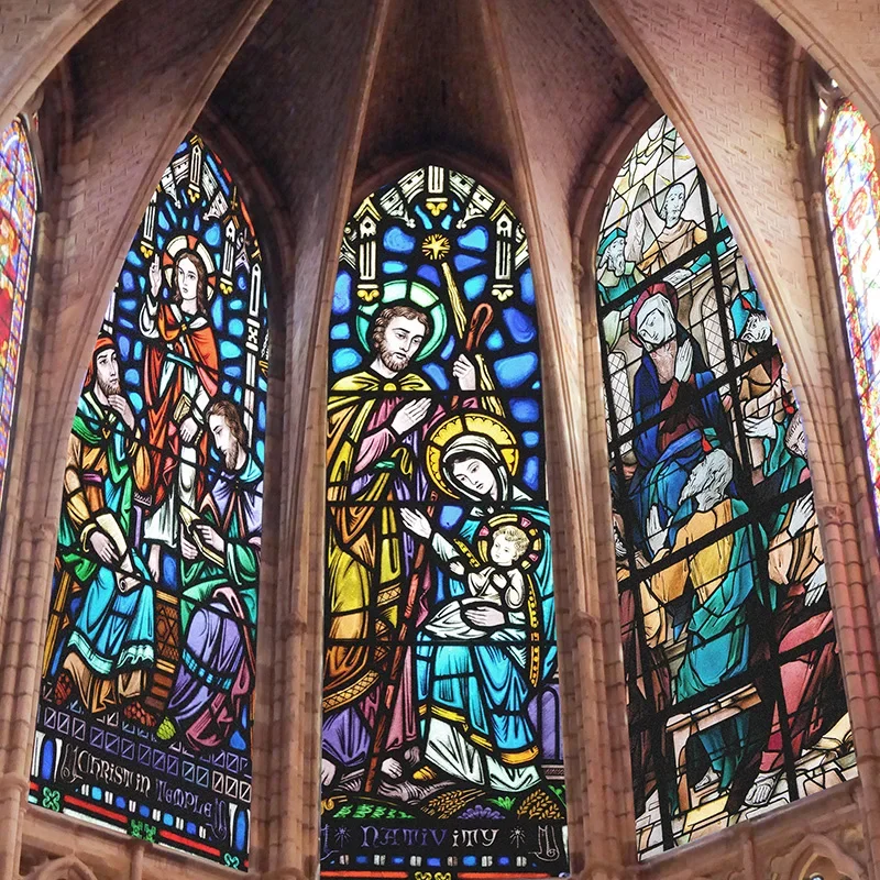 Витражные наклейки на окна конфиденциальная пленка церковный стиль статическая