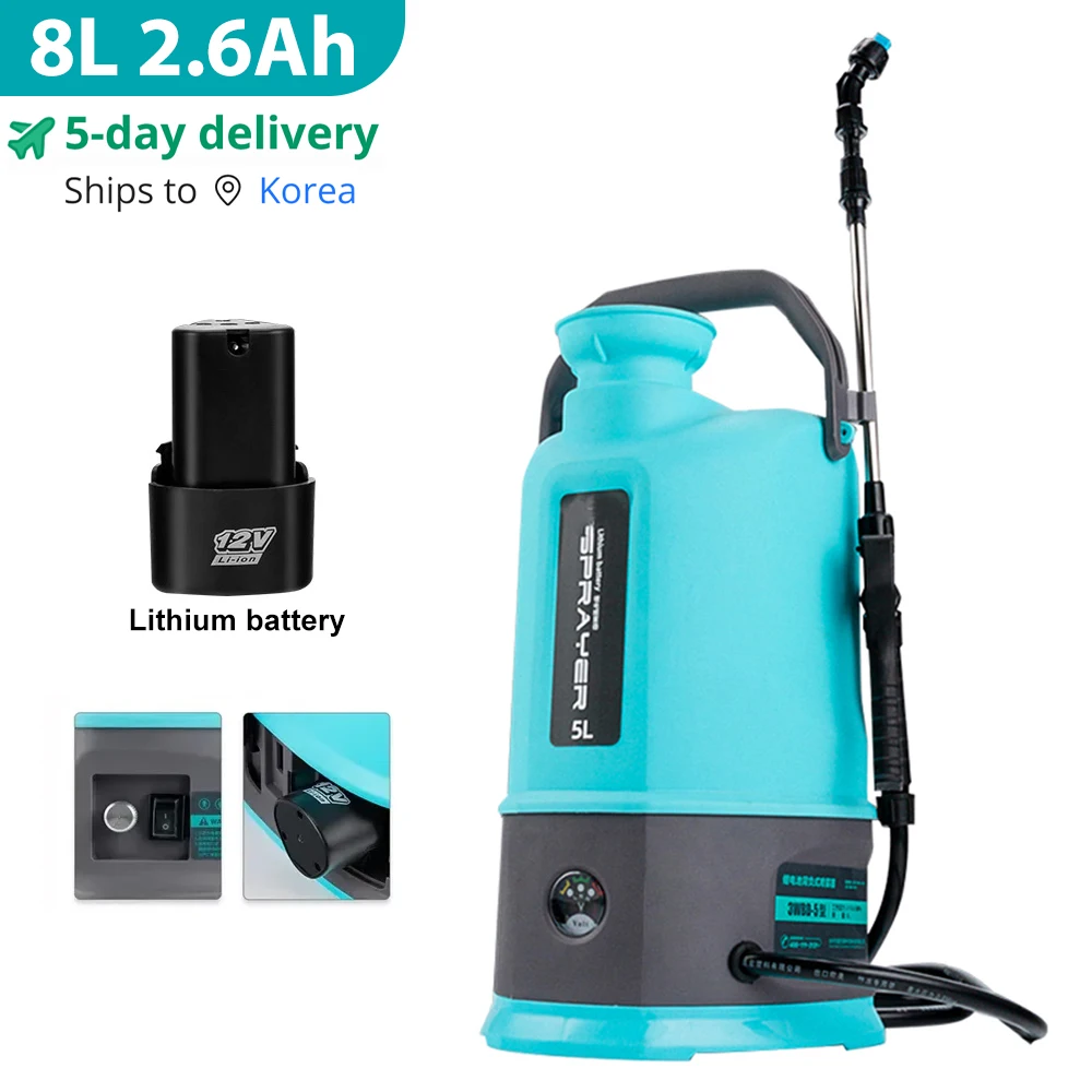 8L Electric Sprayer Rechargeable Lithium Battery Sprayer High-pressure High-power Atomizing Sprayer Garden Irrigation Tool