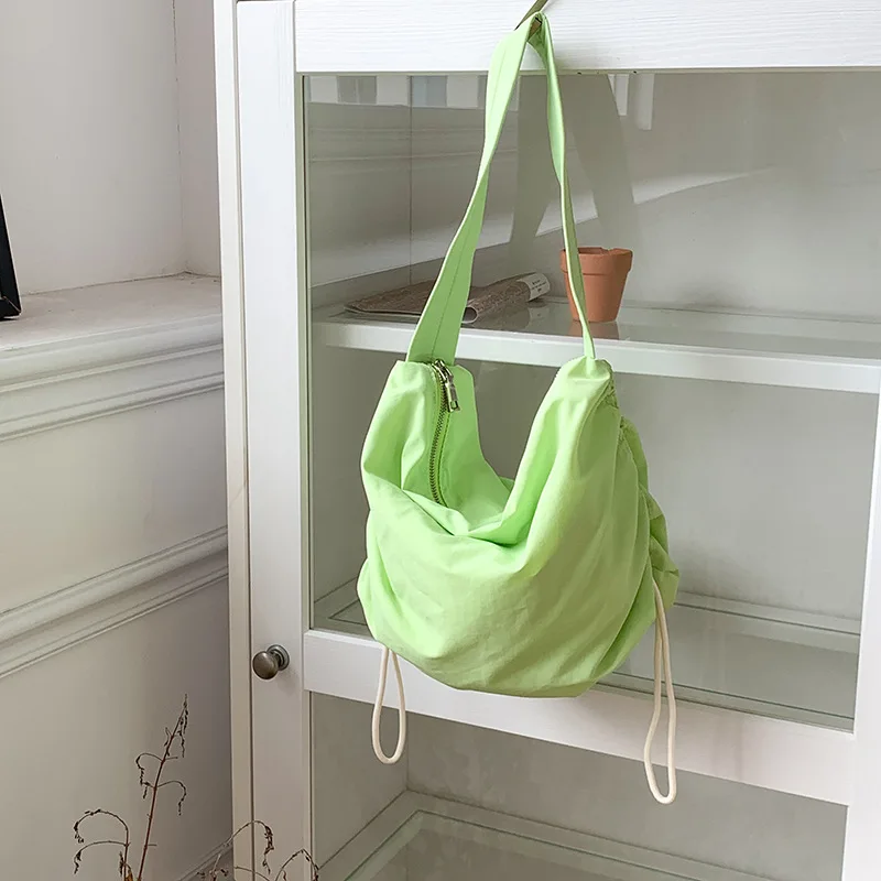 

Casual Ruched Hobos Women Shoulder Bags Drawsting Lady Handbags Widestrap Canvas Small Tote Bag Sweet Shopper Purses for Girls