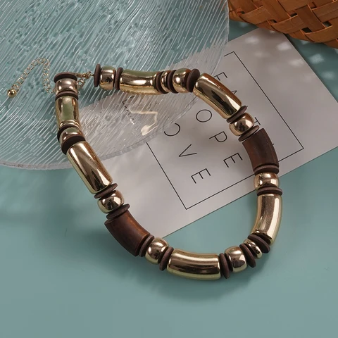 WEALTHYBOO Золотое деревянное ожерелье-чокер