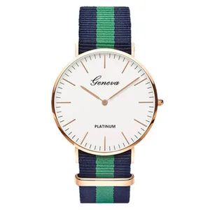 Часы наручные унисекс, модные спортивные тонкие кварцевые, с платиновым нейлоновым ремешком, из холста, для мужчин и женщин