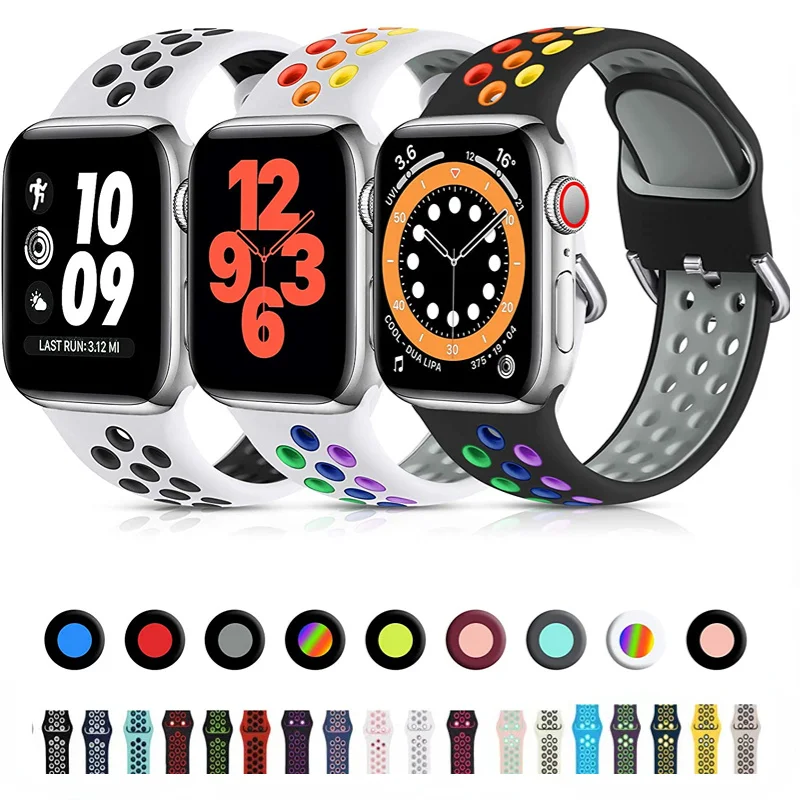 

Silicone strap For Apple watch 6 5 4 SE 44mm 40mm 8 7 41mm 45mm Sport breathable wristband for iwatch 3 42mm 38mm Bracelet strap