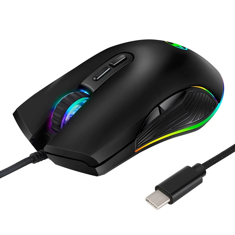 

Мышь USB C эргономичная проводная, игровая оптическая мышь RGB типа C