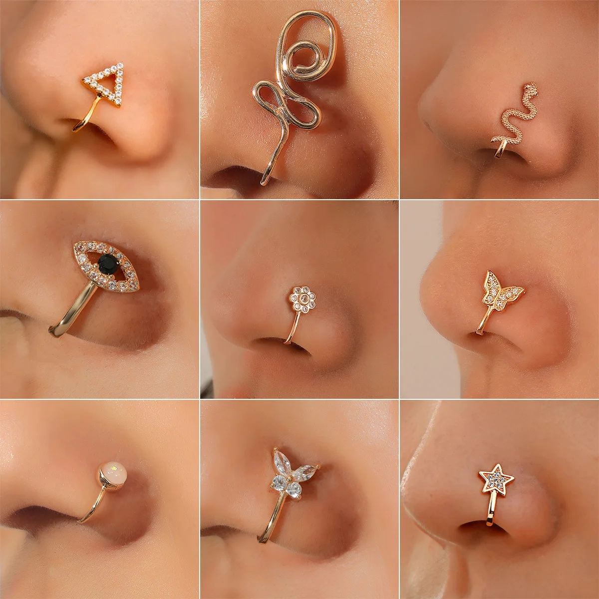 

Fake Piercing Clip Nose Ring Cuff Body Jewelry for Women Stainless Steel Ear Cuffs Clip Nose Rings Piercing Nose Studs Rings