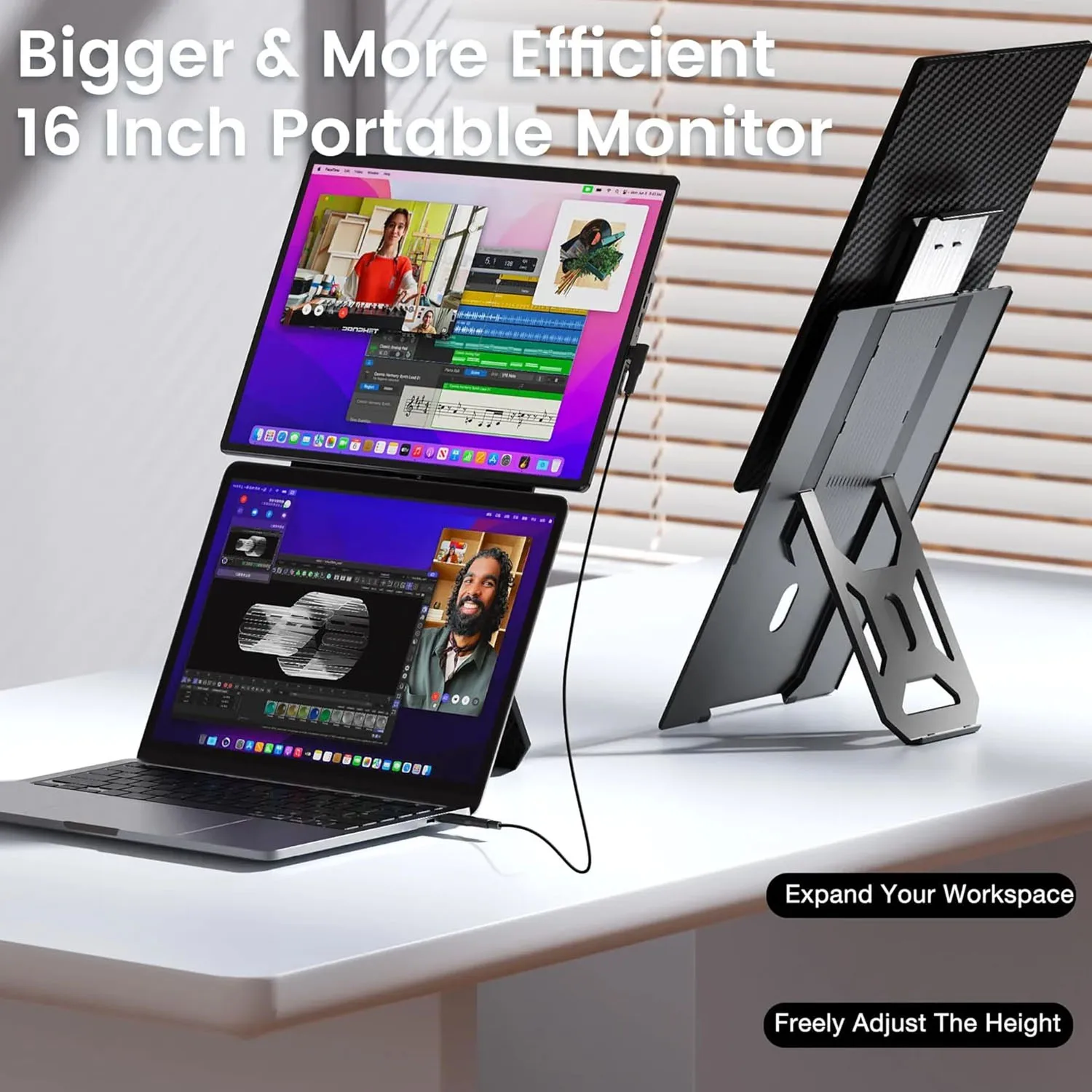 16-дюймовый портативный монитор с разрешением 1200P FHD, подключение Plug and Play, не требует драйверов, для работы из дома, высокая эффективность, для студии. (art.: 3920dbbc502fa) - 3920dbbc502fa