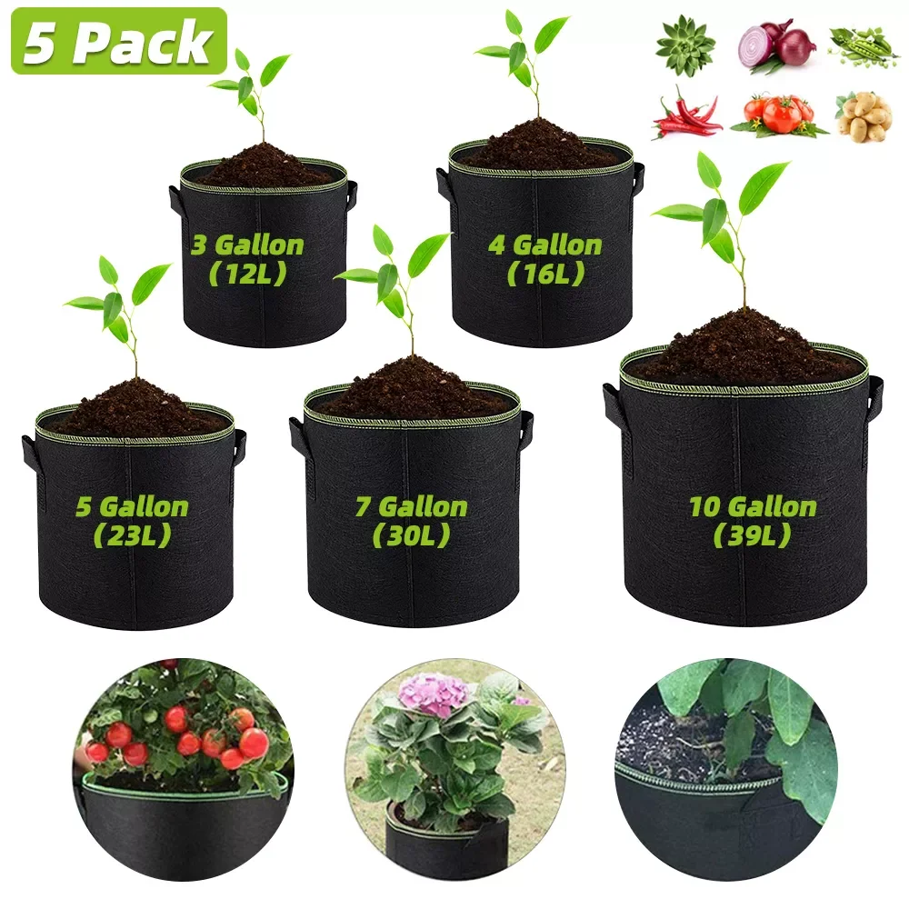 

7/5/4/3 Gallon Grow Bags Felt Planter Growing Gardening Fabric Flower Planting Potatoes Vegetable Flower Plant Pots Garden Tools