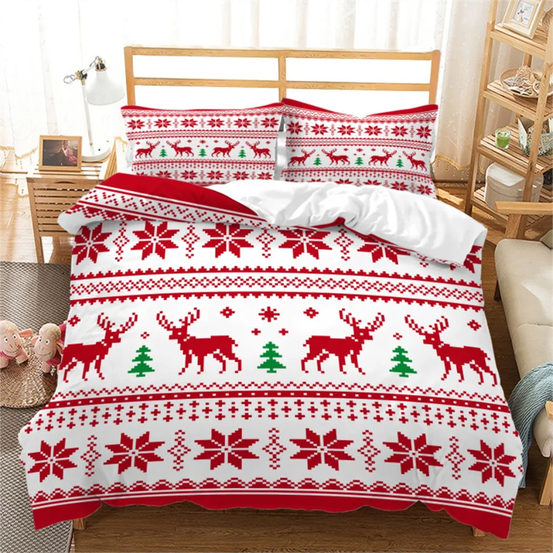

Рождественские наборы пододеяльников с красными белыми снежинками, праздничный стиль, Рождественский дизайн, украшения для спальни для женщин