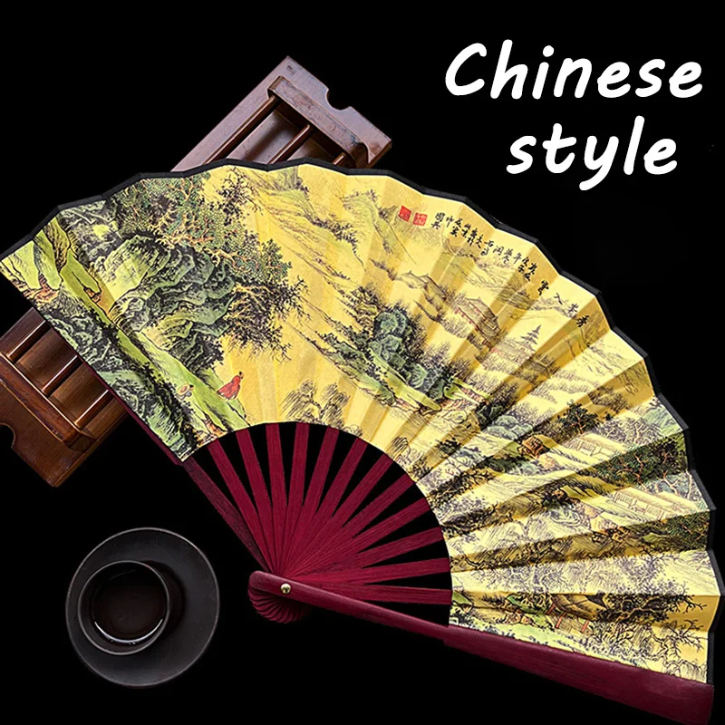 

Мужской большой складной веер в стиле ретро, портативный Повседневный декоративный Ручной Веер, прочный Ручной Веер для лазерной гравировки