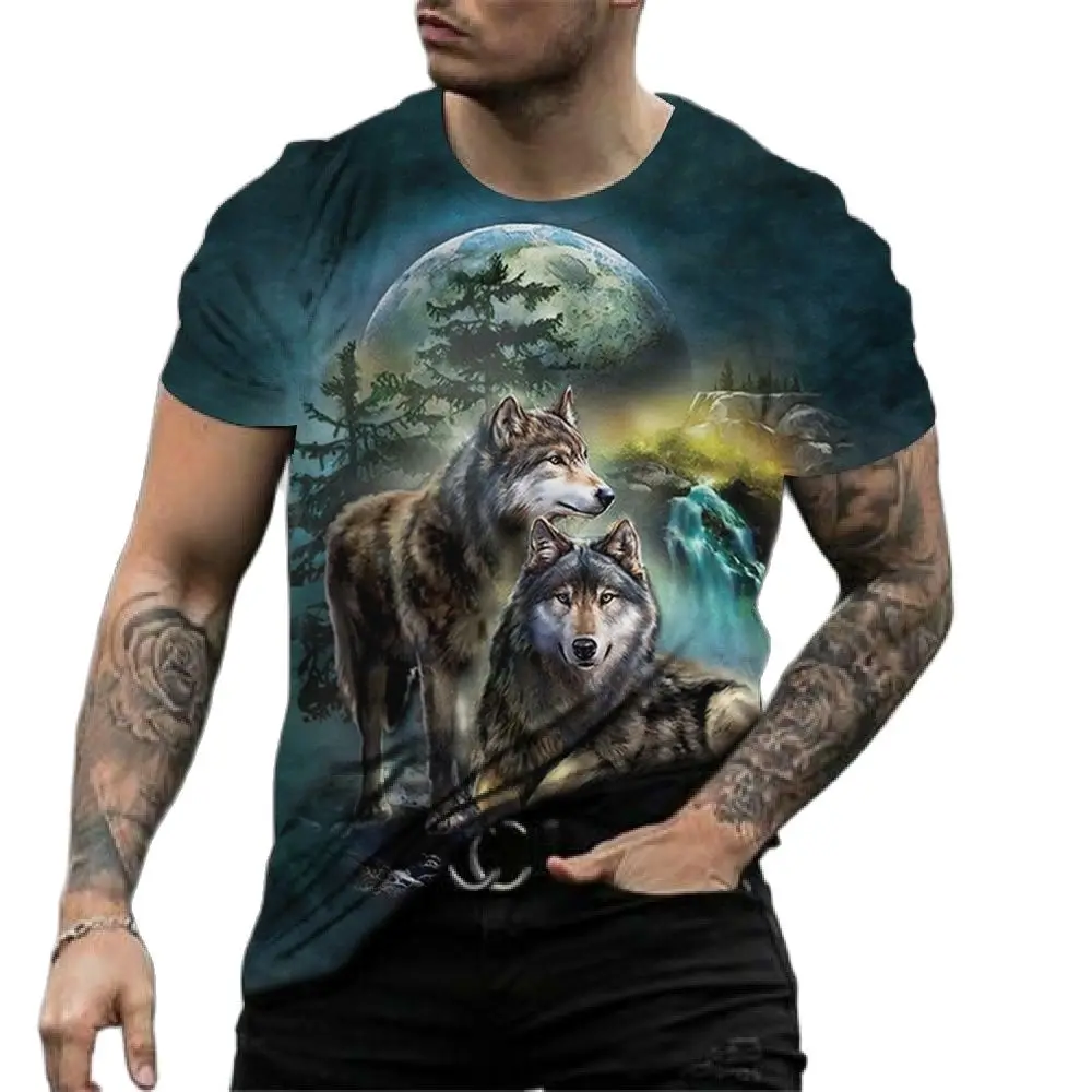

New 3D Animal Print Mens T Shirt Short Sleeve Tops Casual Street Wolf Graphics T-shirt Oversized Fashion Tees Shirt Men Clothing