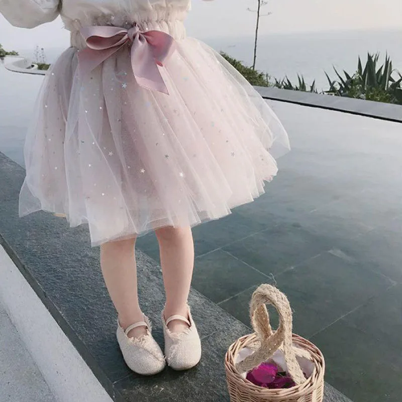 

Детская сетчатая юбка для маленьких девочек, милая розово-серая танцевальная пачка принцессы, весна-лето, Детская Милая юбка с бантом, повсе...