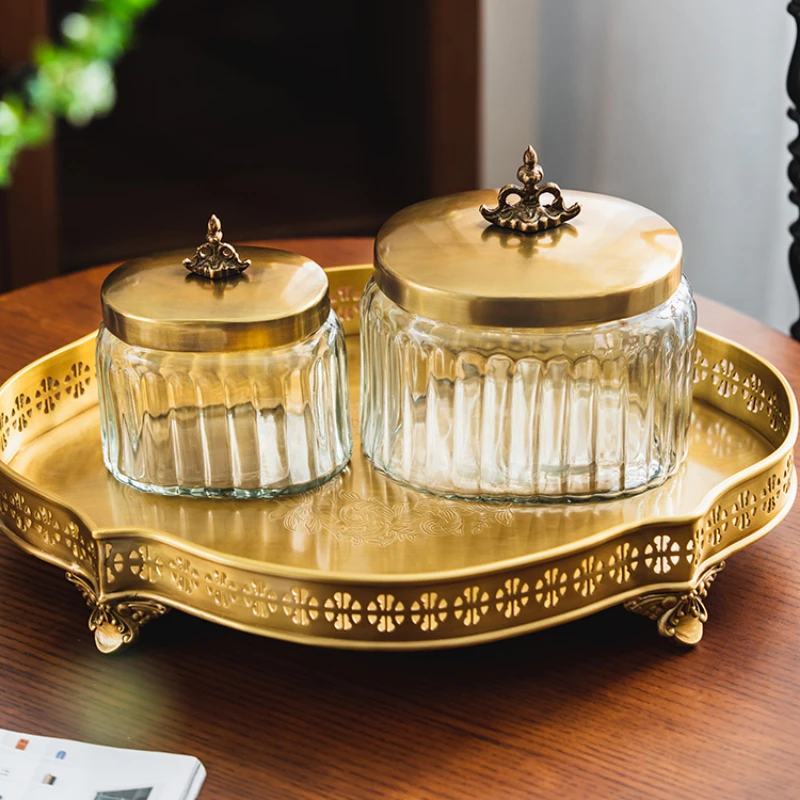 Винтажная латунная банка для хранения с крышкой домашняя овальная стеклянная