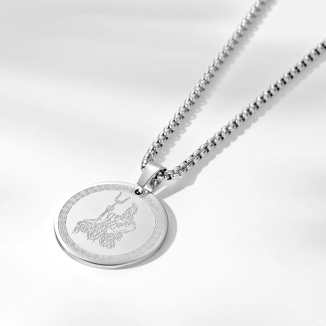 Cxwind 2022New Apr Stainless Steel Underworld Greek chthonic Gods - Hades and Cerberus Medallion Pendant Gold Plated Necklace купить по