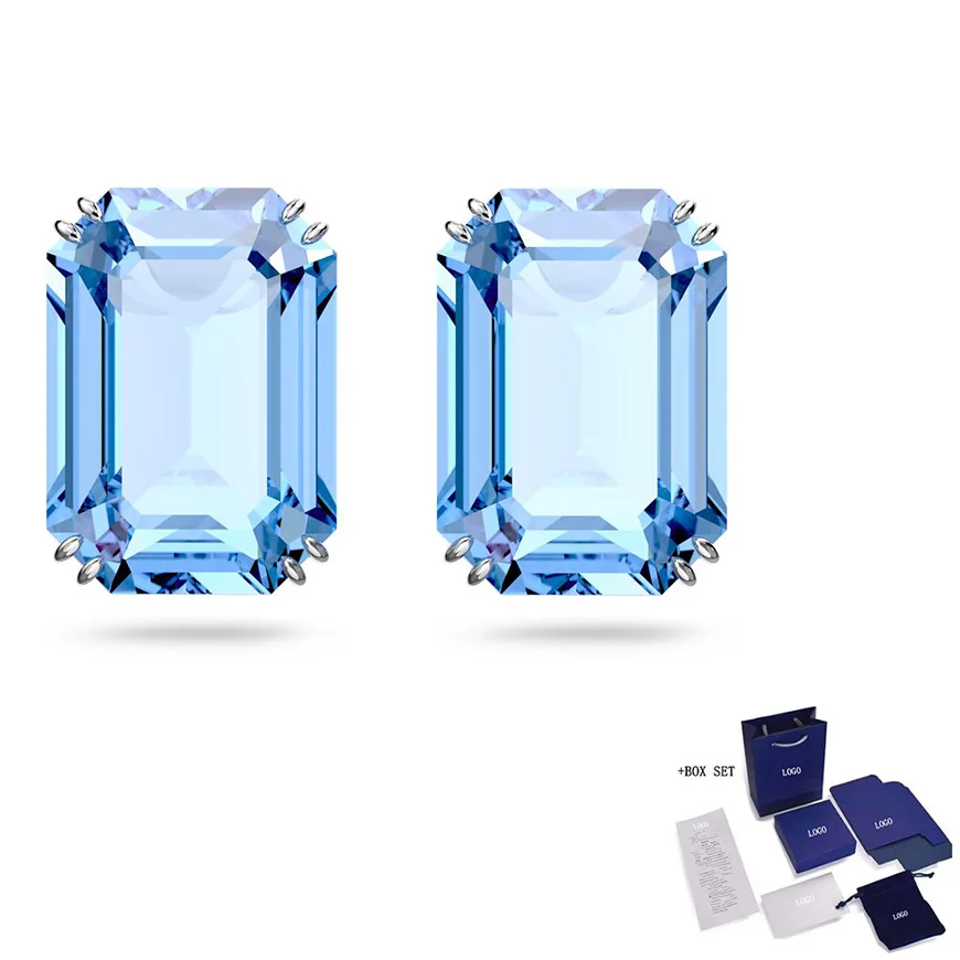 

Hot Sales SWA New MILLENIA Pierced Earrings Blue Transparent Charming Crystal Decoration Classic Female Jewelry Romantic Gift