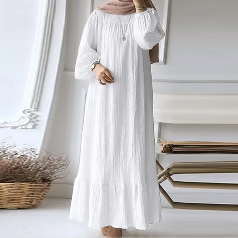 Женское винтажное платье с длинным рукавом, однотонное платье в мусульманском стиле с оборками на подоле, 2024
