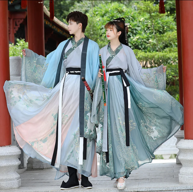 

Hanfu пары китайские старинные винтажные Hanfu Shoot взрослые карнавальные фотообои и серые 3 шт. наряд Hanfu для мужчин и женщин