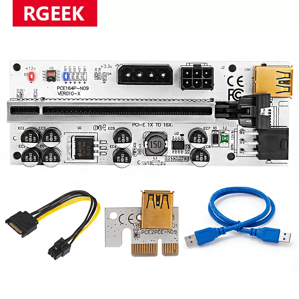 

NEW2023 RGeek Pcie Risers 009S VER010 V011 USB 3.0 PCI-E Riser PCI Express 1X 4x 8x 16x Extender Adapter SATA Cable Riser for Vi