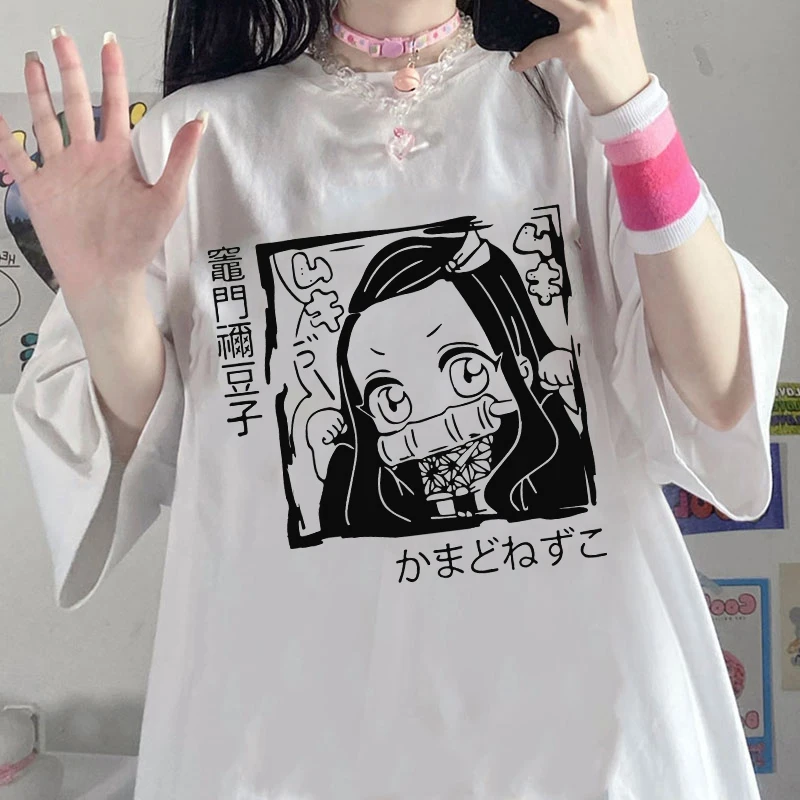 

Summer Black Anime Cartoon T Shirt Women Demon Slayer Kimetsu No Yaiba Clothes Streetwear Print Loose Tops Korean T-shirt Gothic