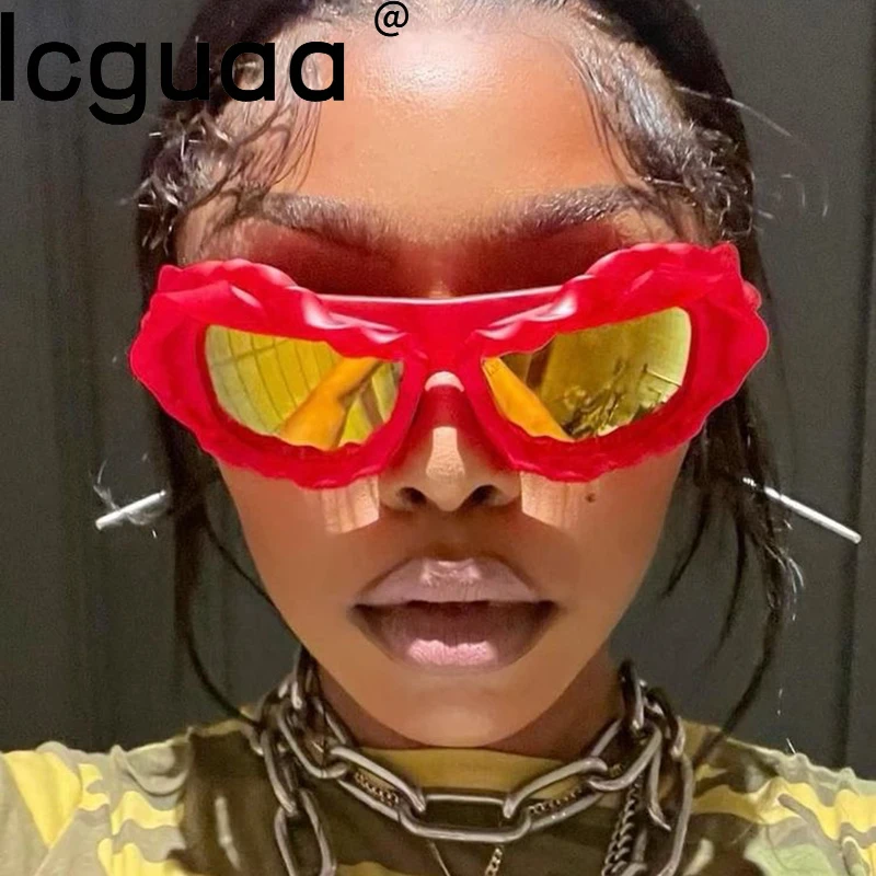 

Y2K Irregular Sports Sunglasses Twisted Shades Steampunk Eyewear Windproof Ride Funny Party Candy Color Sun Glasses For Male