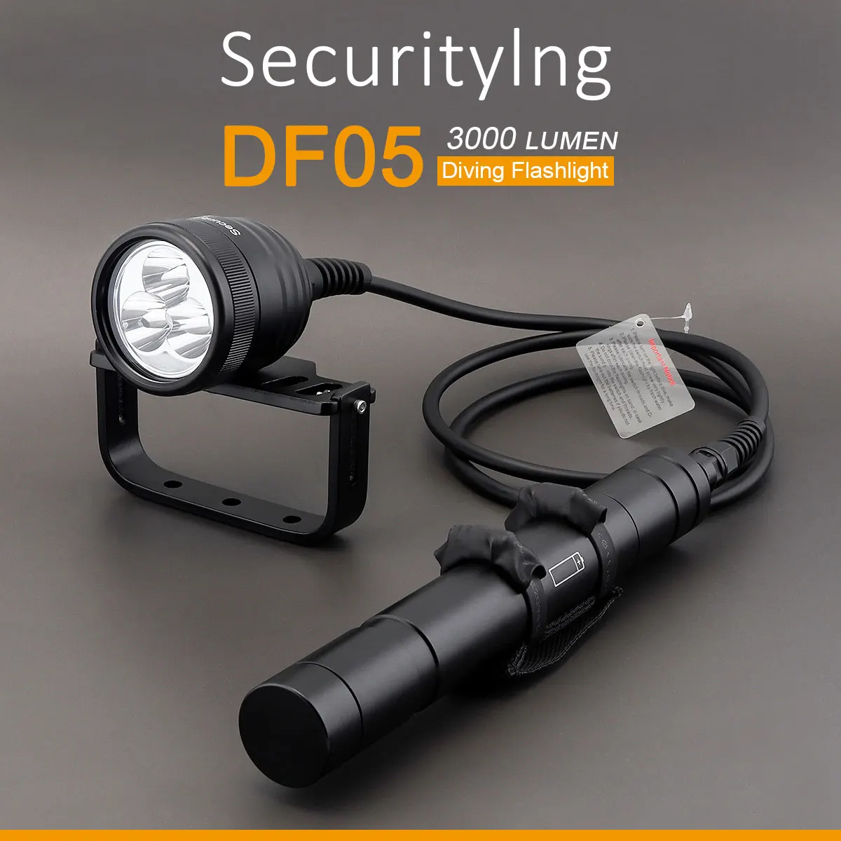 Enlarge SecurityIng Scuba Split-type 3000LM Torch Diving Primary Flashlight  Dive Light LED Narrow Beam Underwater 150m with 1.2/2M Line