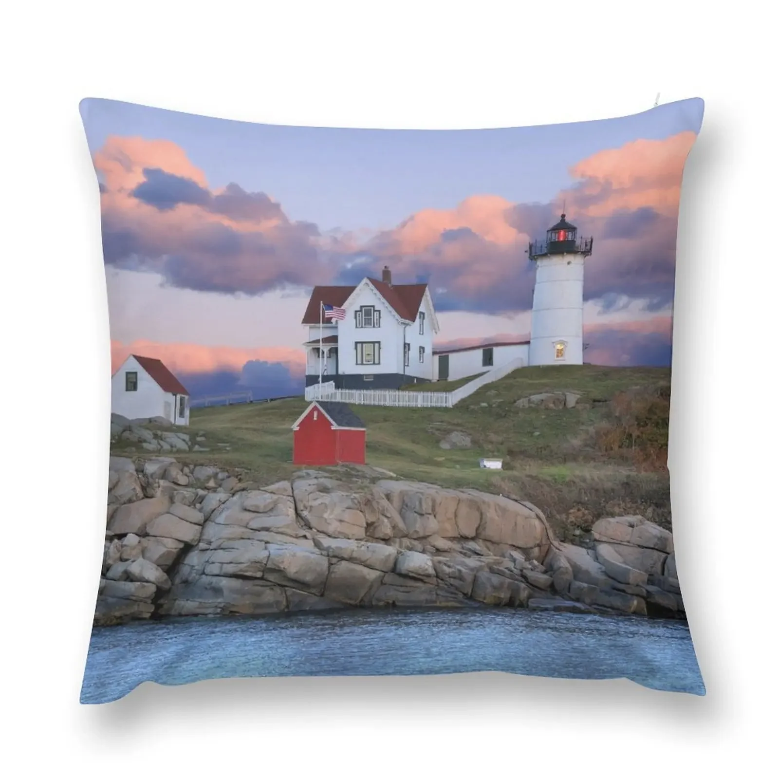 Закат в Cape Neddick (Nubble) Маяк Йорк Мейн Декоративная подушка Наволочки