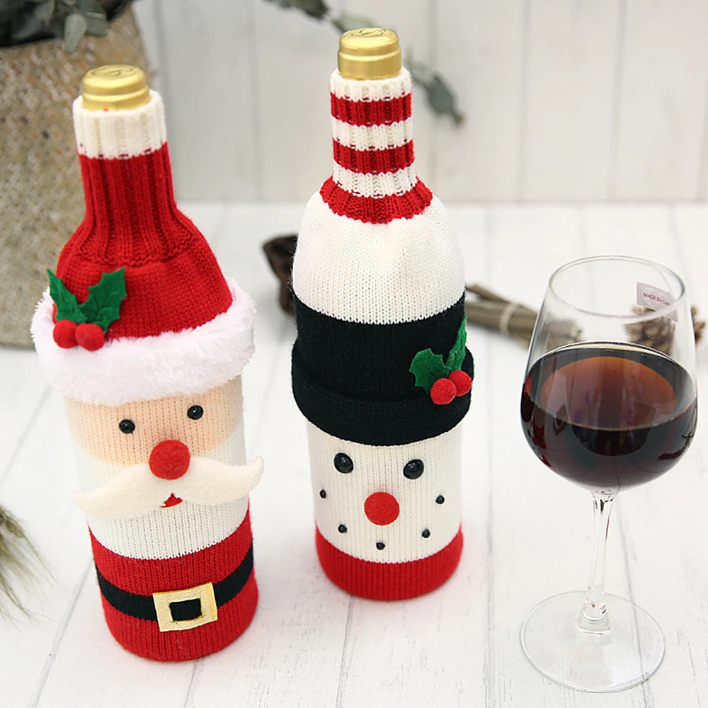 

Christmas Snowman Wine Bottle Bag Practical Woven Santa Claus Wine Bottle Cover Family Dining Table Wine Bag Home Party Ornament