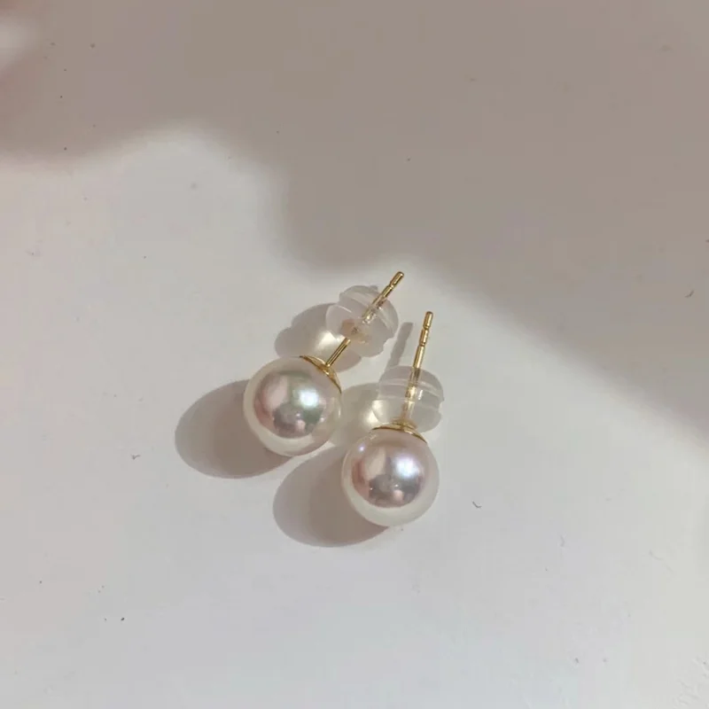 Классические серьги Akoya из 18-каратного золота с натуральным морским жемчугом 7 5-8