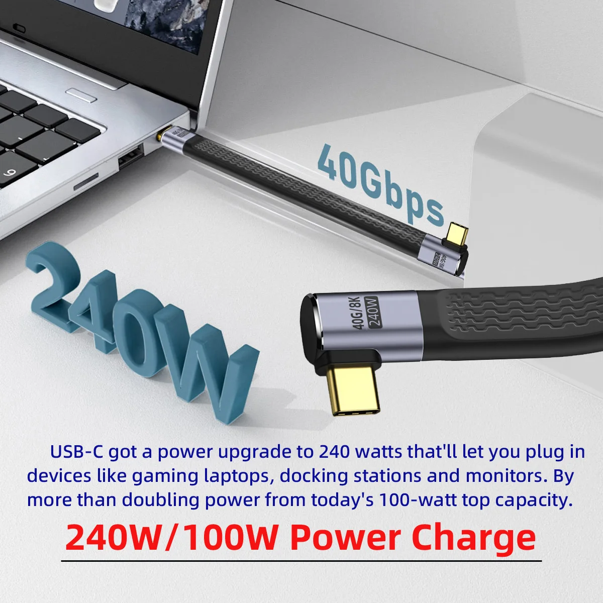 Низкопрофильный угловой прямой угол 240 Вт Type-C стандартный штекер-штекер USB4 40