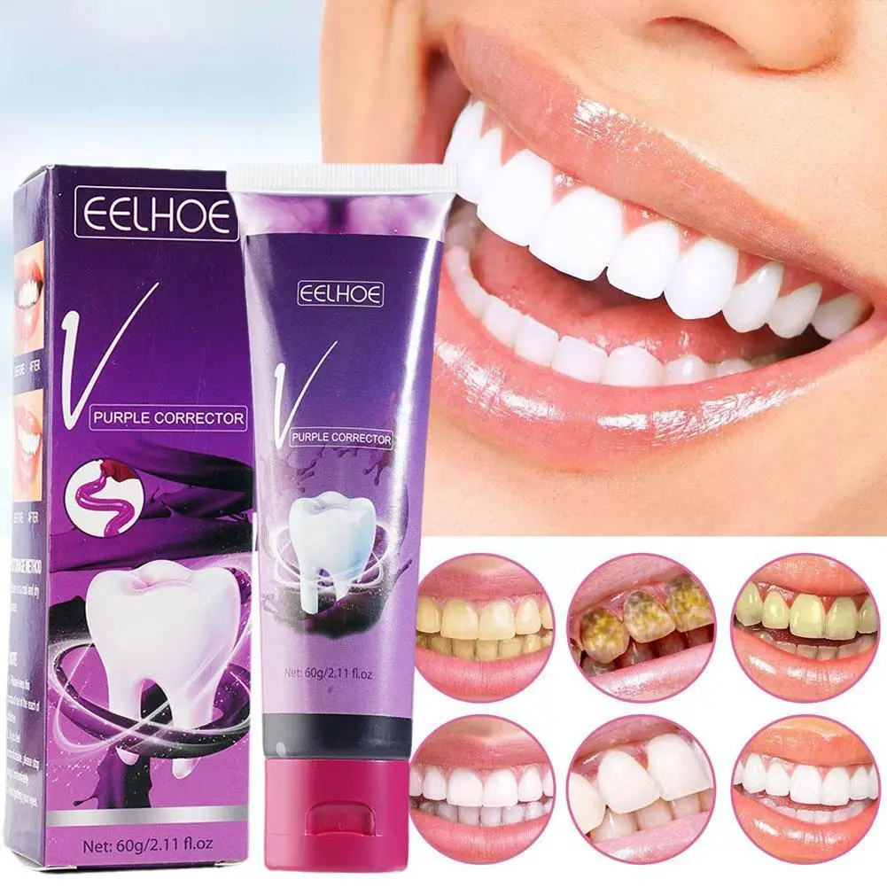 

60g Teeth Whitening Toothpaste Tooth Color Correction Teeth Non-invasive Whitening Toothpaste Purple And Whitening X5T6