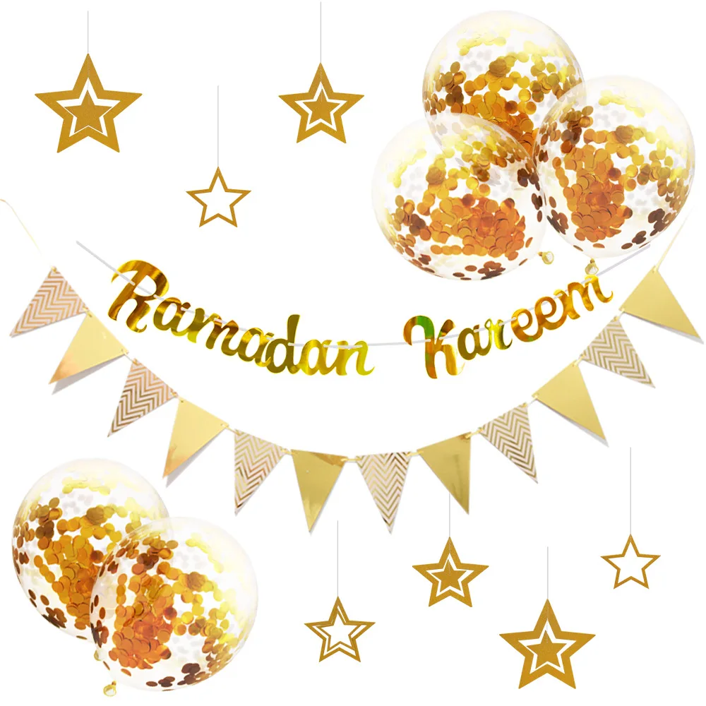 Новый EID MUBARAK rain шелковые блестки фотокомбинация синего рыбьего хвоста pull flower flag