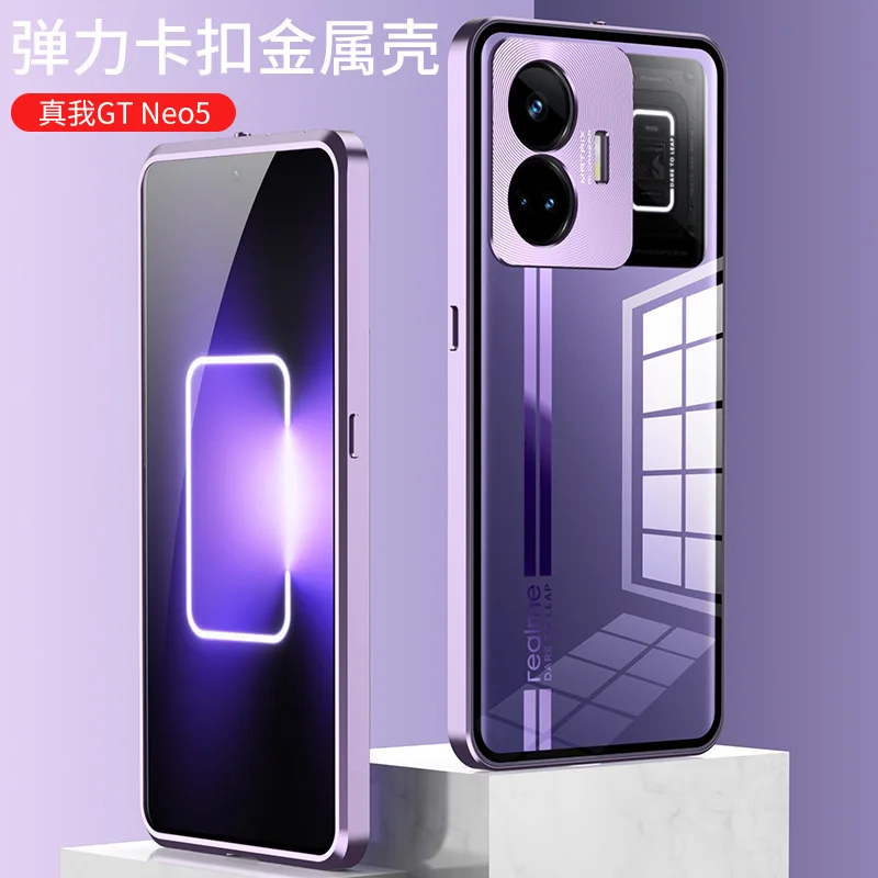 

GT Neo5 Case For Realme GT Neo 5 Cover GTNeo5 Shockproof Aluminum Alloy Frame Metal Tempered Glass Cases