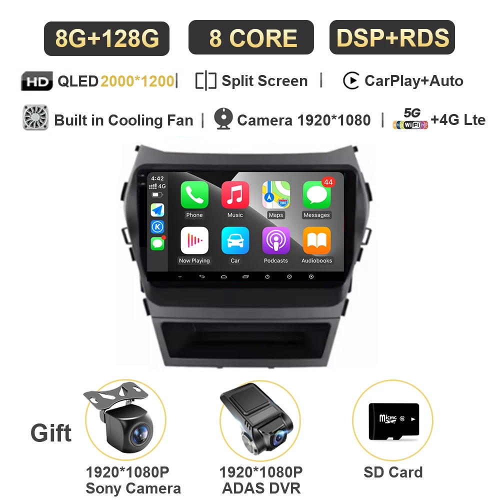 

9-дюймовый 2-диночный автомобильный радиоприемник Android15 для Hyundai IX45 Santa Fe 2013 2014 2015 2016 2017, автомобильная стереосистема Android Auto Carplay, навигация GPS