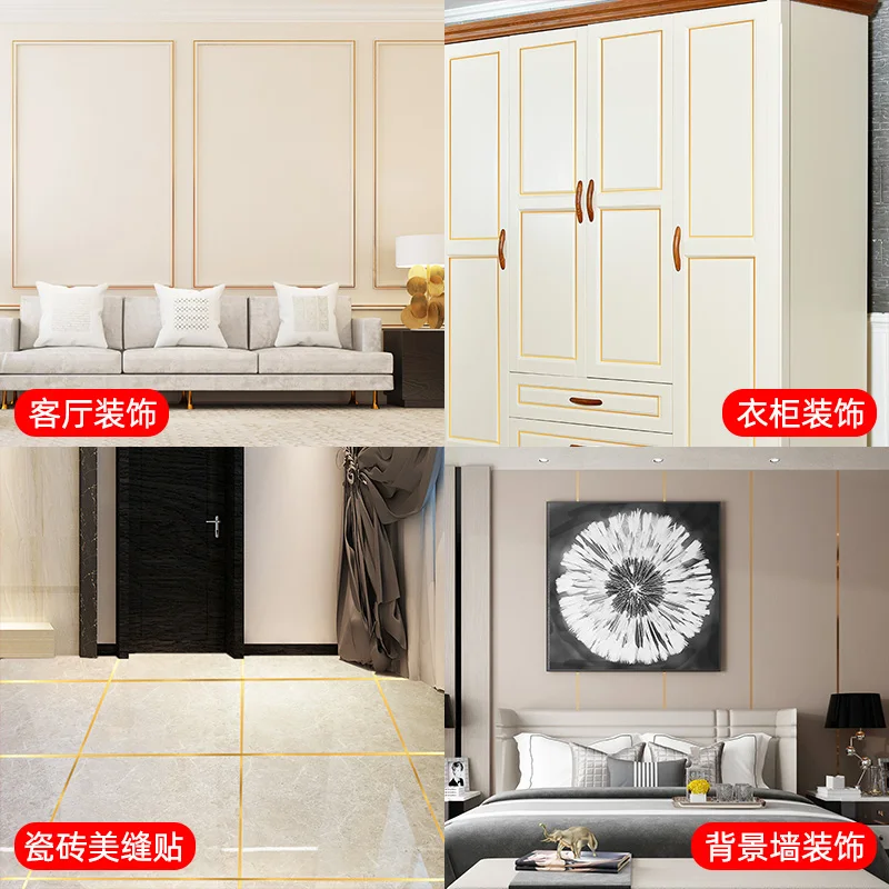 

50M Gold Self Adhesive Wall Decal Waterproof Tile Wall Gap Seal Strip Tape Floor Tile Beauty Stitching Sticker Home Decoration