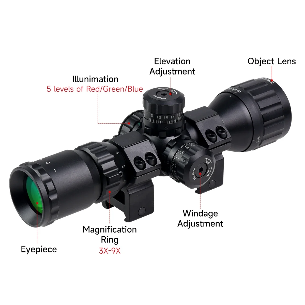 Тактический прицел 3-9x32 AOL Optics второй фокусный самолет охотничий страйкбольный