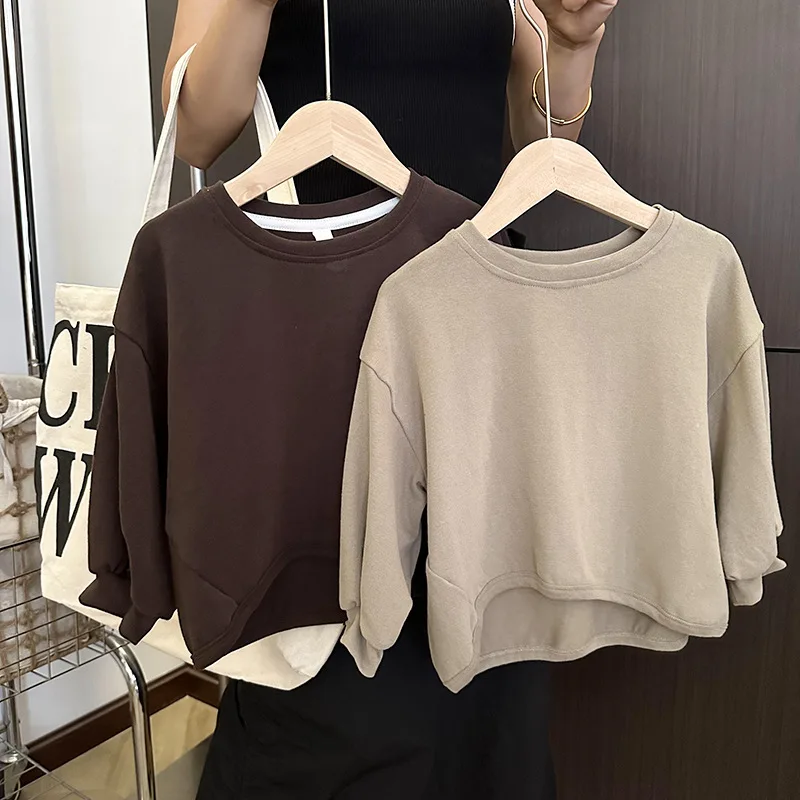 

Осень 2023, повседневные футболки с длинным рукавом для девочек и мальчиков, Детская футболка в Корейском стиле