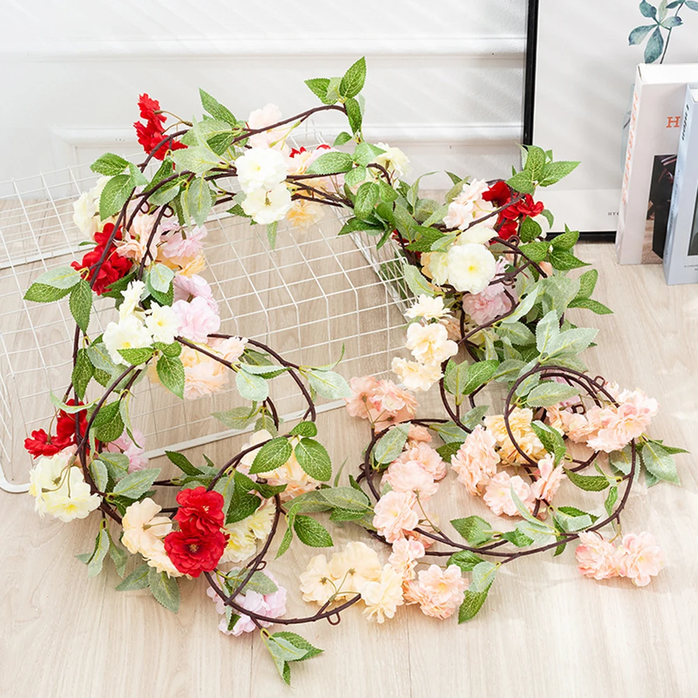 

Artificial Cherry Blossoms Rattan 185cm Long Silk Vines Wall Hanging Plastic Flowers Wedding Home Decoration Fake Plant Garland