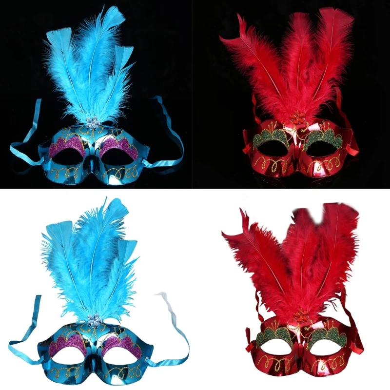 

Lady Masquerade Party Dance Costume Halloween Half Face Mask Decorations Halloween Mask Sexy Feather Flower Eye Mask DXAA
