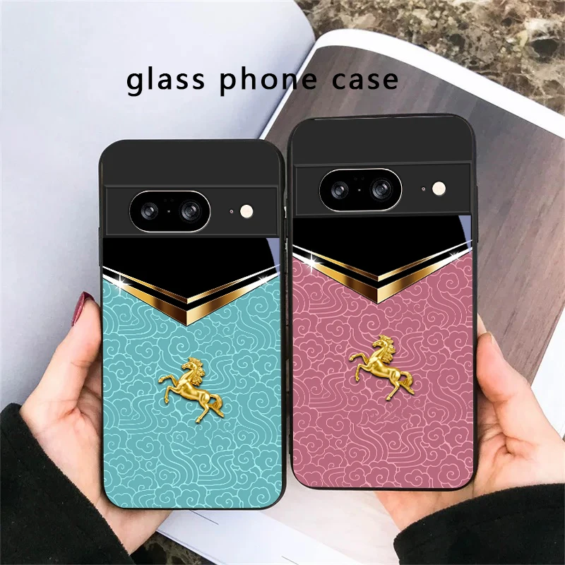 Черный стеклянный чехол для телефона Dark Night Golden Horse для Google Pixel 8, 7, 9, 10, Pixel 10 Pro XL, Pixel 9 Pro XL, Pixel 8a, 7a, Pixel 7 Pro (art.: 3920db7cfbcd6) - 3920db7cfbcd6