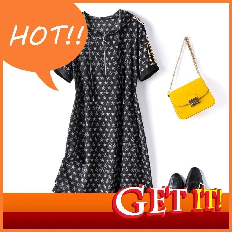 

Женское шифоновое платье средней длины, повседневное шифоновое платье средней длины с капюшоном и принтом звезд, лето 2023