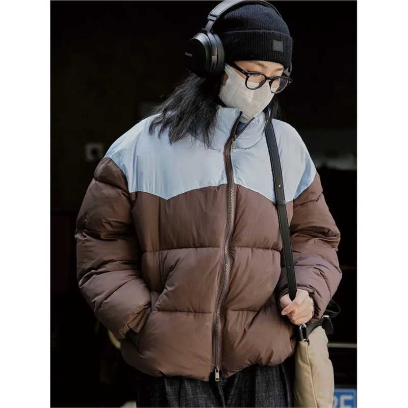 Short Coat Winter Korean Silhouette Color Contrast Stand Collar Cotton Suit Loose Comfortable Cold Resistant Bread Suit Women