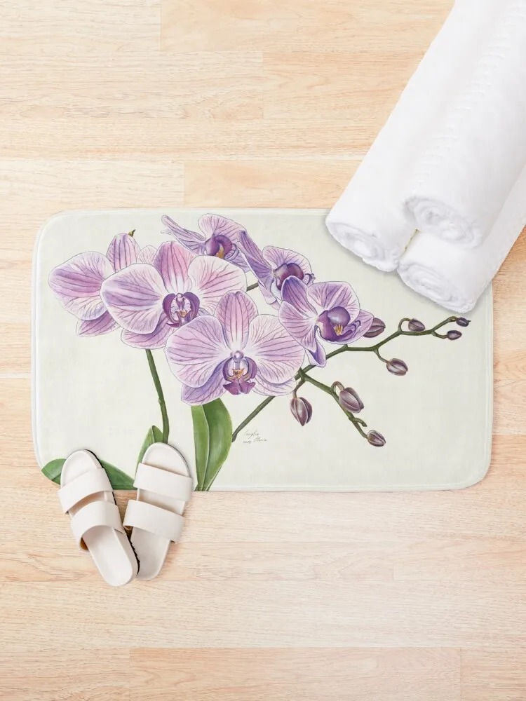 Традиционный иллюстрационный коврик для ванной с фиолетовыми орхидеями