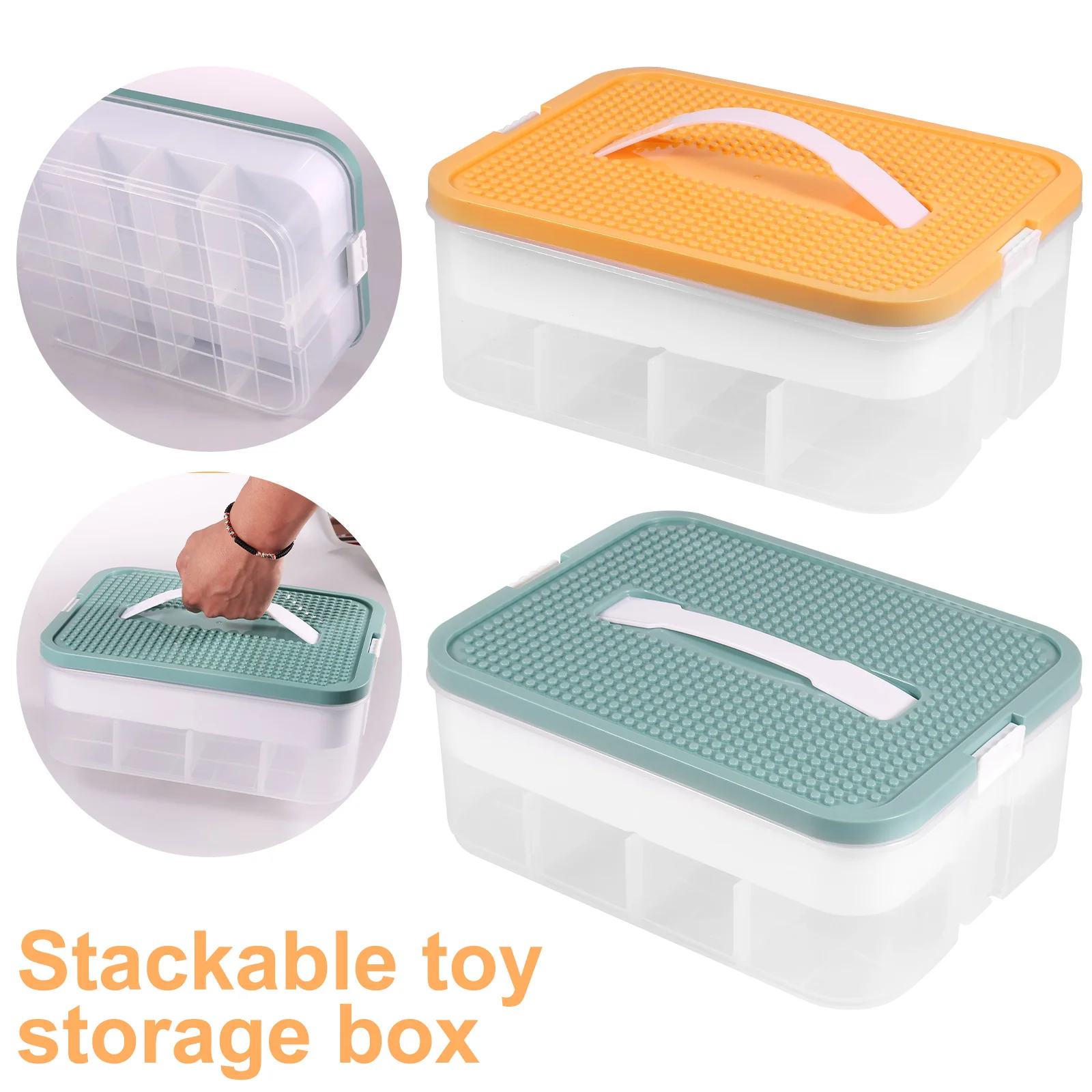 

Building Blocks Storage Boxes 2 Layer Large Capacity Building Blocks Containers Stackable Toy Organizer Box with Adjustable