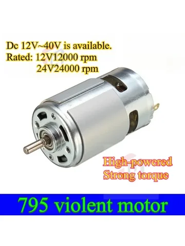 Double Ball Bearing 795 DC Motor Round Shaft 12V24V High Speed, High Power and High Torque More Powerful Than 775 Motor 6.5KG/cm