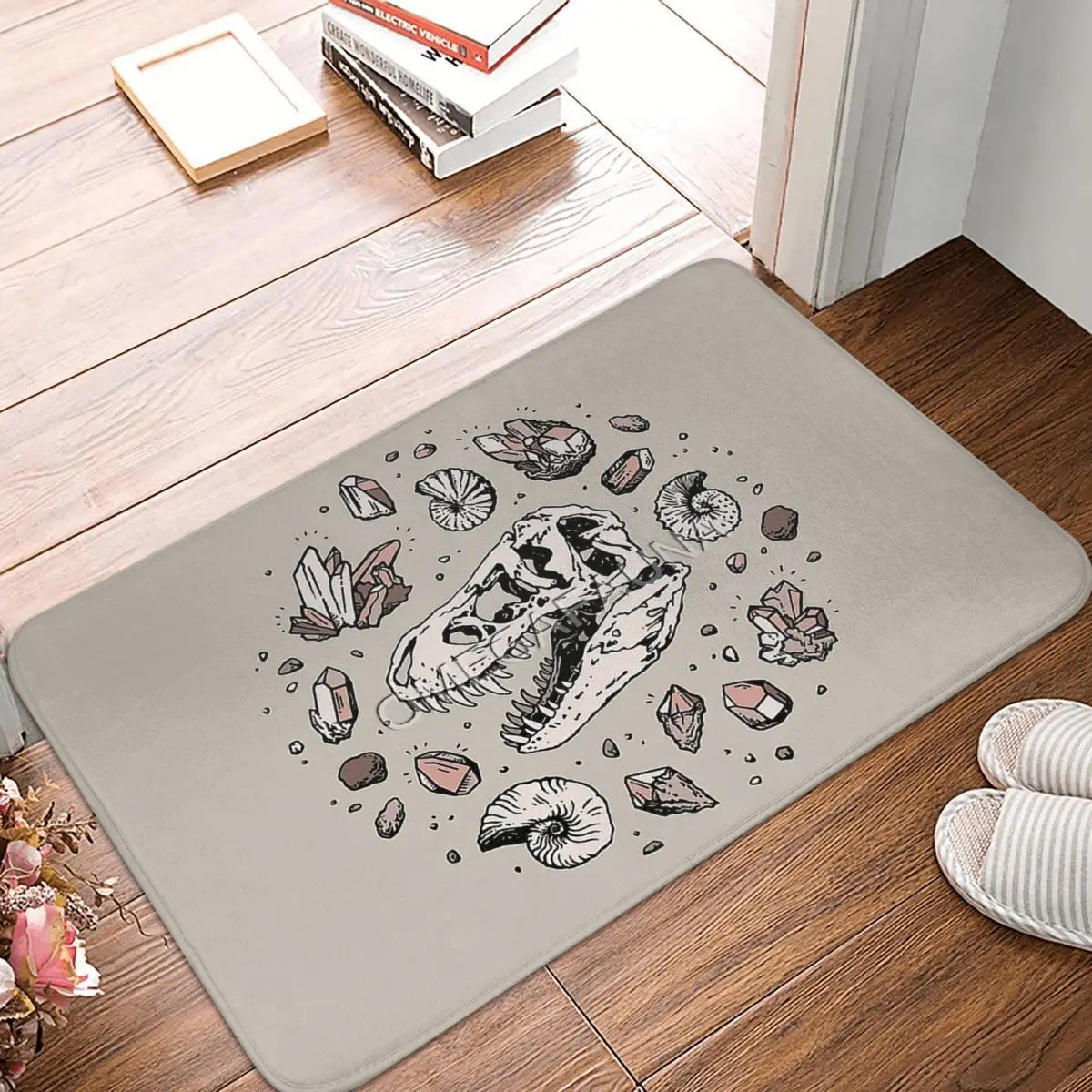 

Dinosaur Non-slip Doormat Geo-rex Vortex Rose Quartz Dinosaur Skull Fossil Art Living Room Kitchen Mat Welcome Carpet Indoor