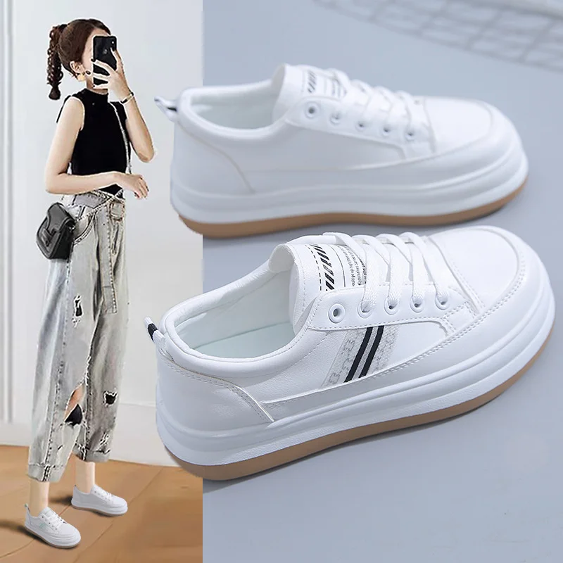 

2022 spring new ins small white shoes casual women's shoes round head low top elevated thick soled shoes 1103